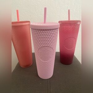 Starbucks Pink and Red Textured Tumblers
